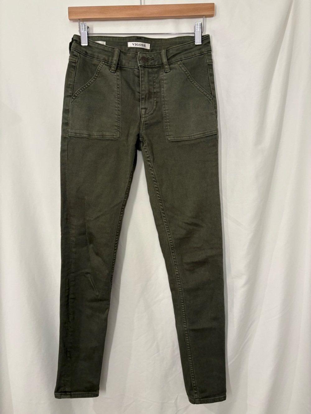 Vigoss Marley Mid Rise Skinny Jeans Olive Green Utility Pants Size 25